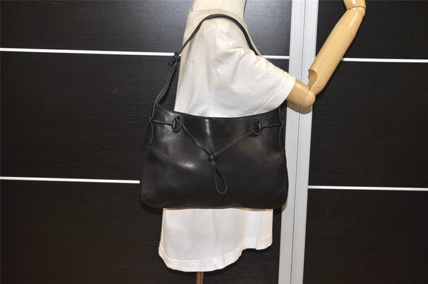 Authentic GUCCI Horsebit Shoulder Hand Bag Purse Leather 101975 Black 5904K