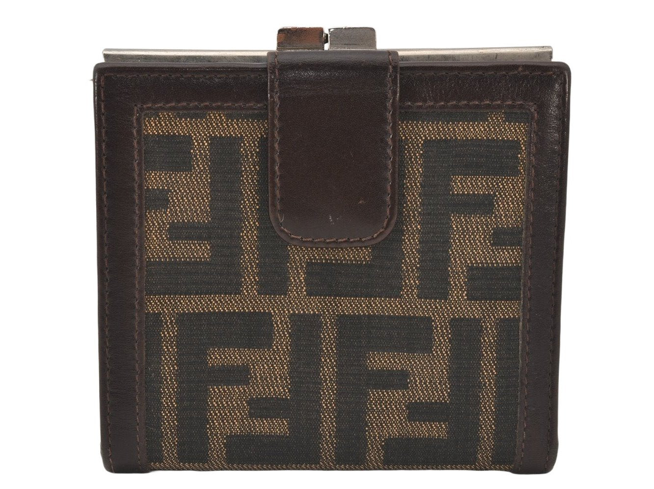 Authentic FENDI Vintage Zucca Bifold Wallet Purse Canvas Leather Brown 5905K