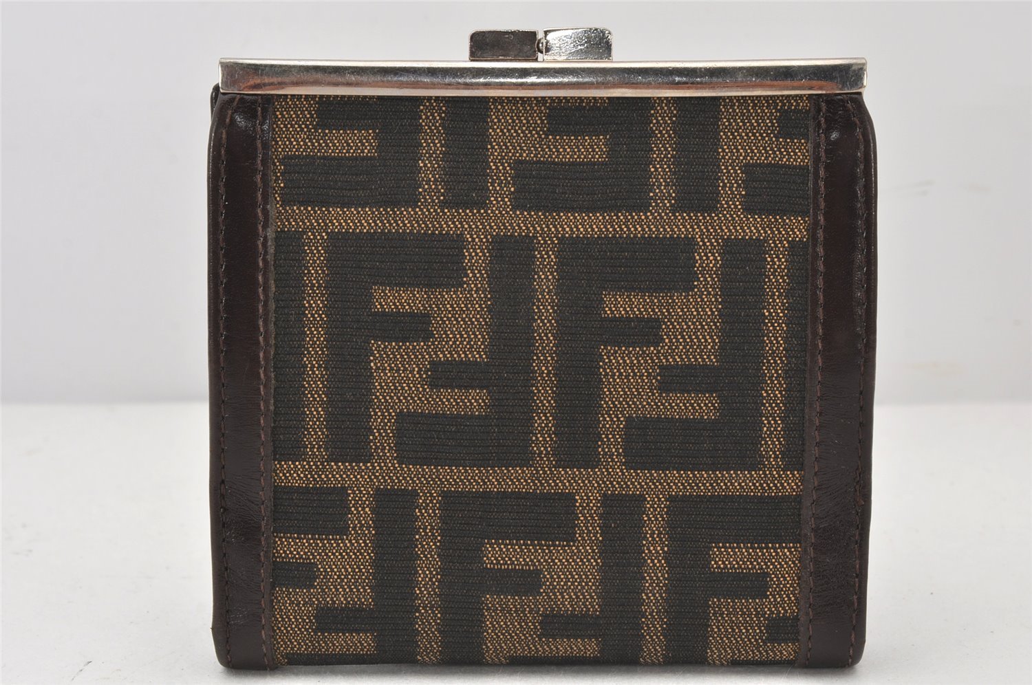 Authentic FENDI Vintage Zucca Bifold Wallet Purse Canvas Leather Brown 5905K