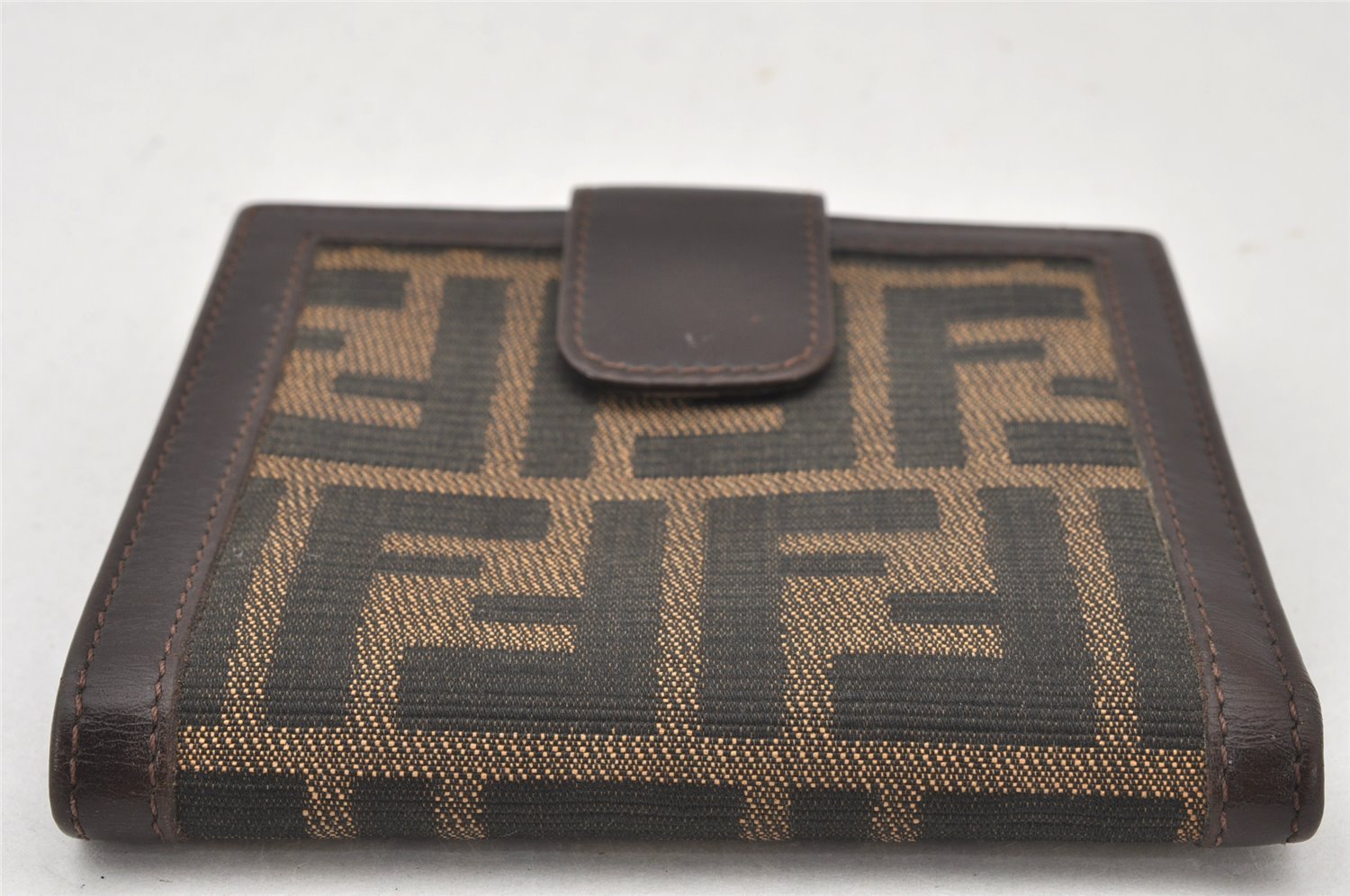 Authentic FENDI Vintage Zucca Bifold Wallet Purse Canvas Leather Brown 5905K