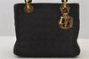 Authentic Christian Dior Lady Dior Nylon Cannage Hand Bag Black CD Junk 5908J