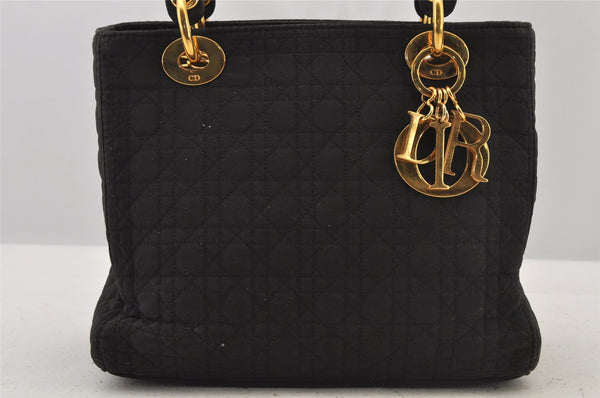 Authentic Christian Dior Lady Dior Nylon Cannage Hand Bag Black CD Junk 5908J