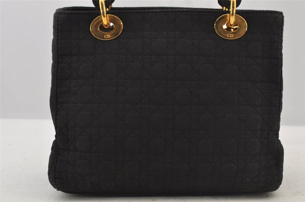 Authentic Christian Dior Lady Dior Nylon Cannage Hand Bag Black CD Junk 5908J