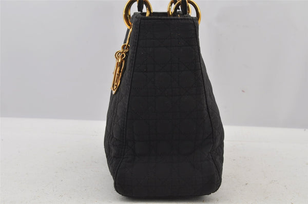 Authentic Christian Dior Lady Dior Nylon Cannage Hand Bag Black CD Junk 5908J