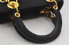 Authentic Christian Dior Lady Dior Nylon Cannage Hand Bag Black CD Junk 5908J