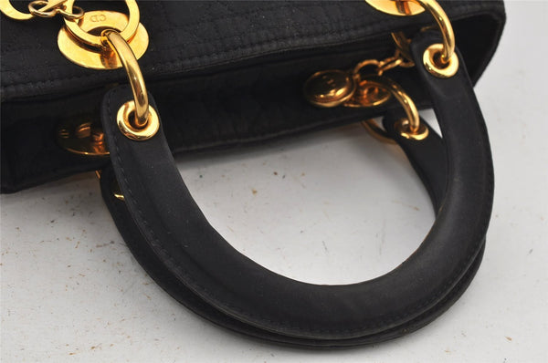 Authentic Christian Dior Lady Dior Nylon Cannage Hand Bag Black CD Junk 5908J