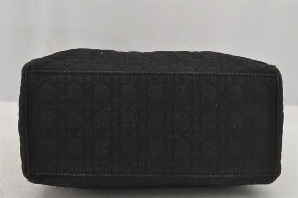 Authentic Christian Dior Lady Dior Nylon Cannage Hand Bag Black CD Junk 5908J