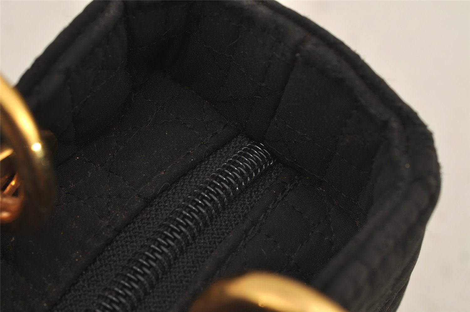 Authentic Christian Dior Lady Dior Nylon Cannage Hand Bag Black CD Junk 5908J