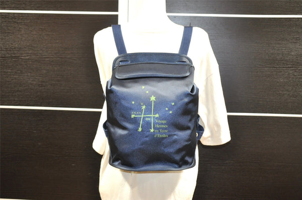 Authentic HERMES Sherpa Nylon Backpack Exhibition 1999 Limited Navy 5909I