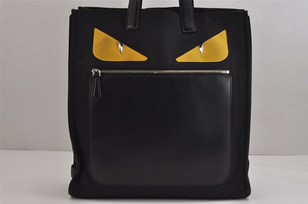 Authentic FENDI Monster Eye Bag Bugs Shoulder Tote Bag Nylon Leather Black 5909J