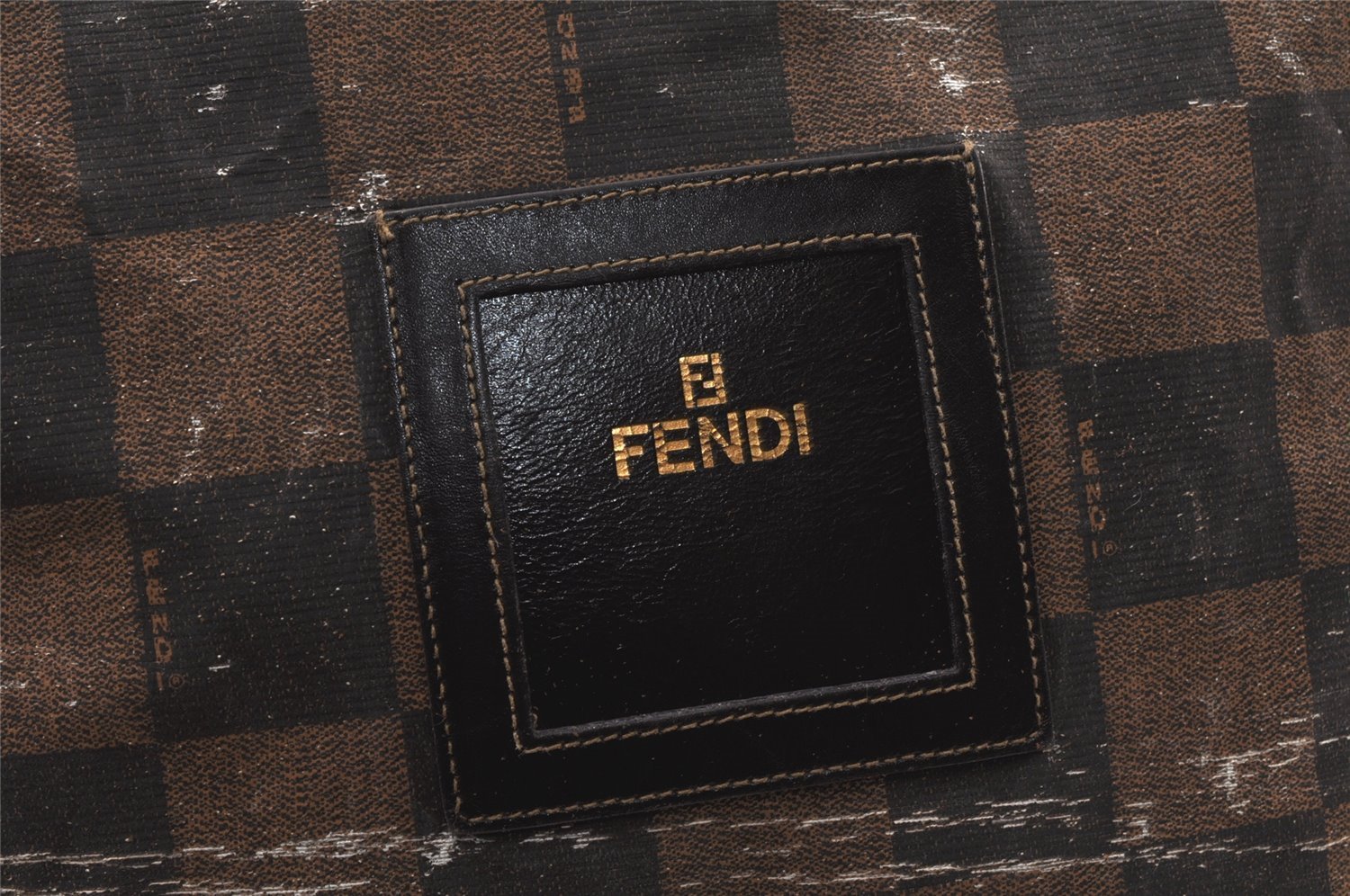 Authentic FENDI Vintage Pequin Shoulder Tote Bag PVC Brown Black Junk 5913K