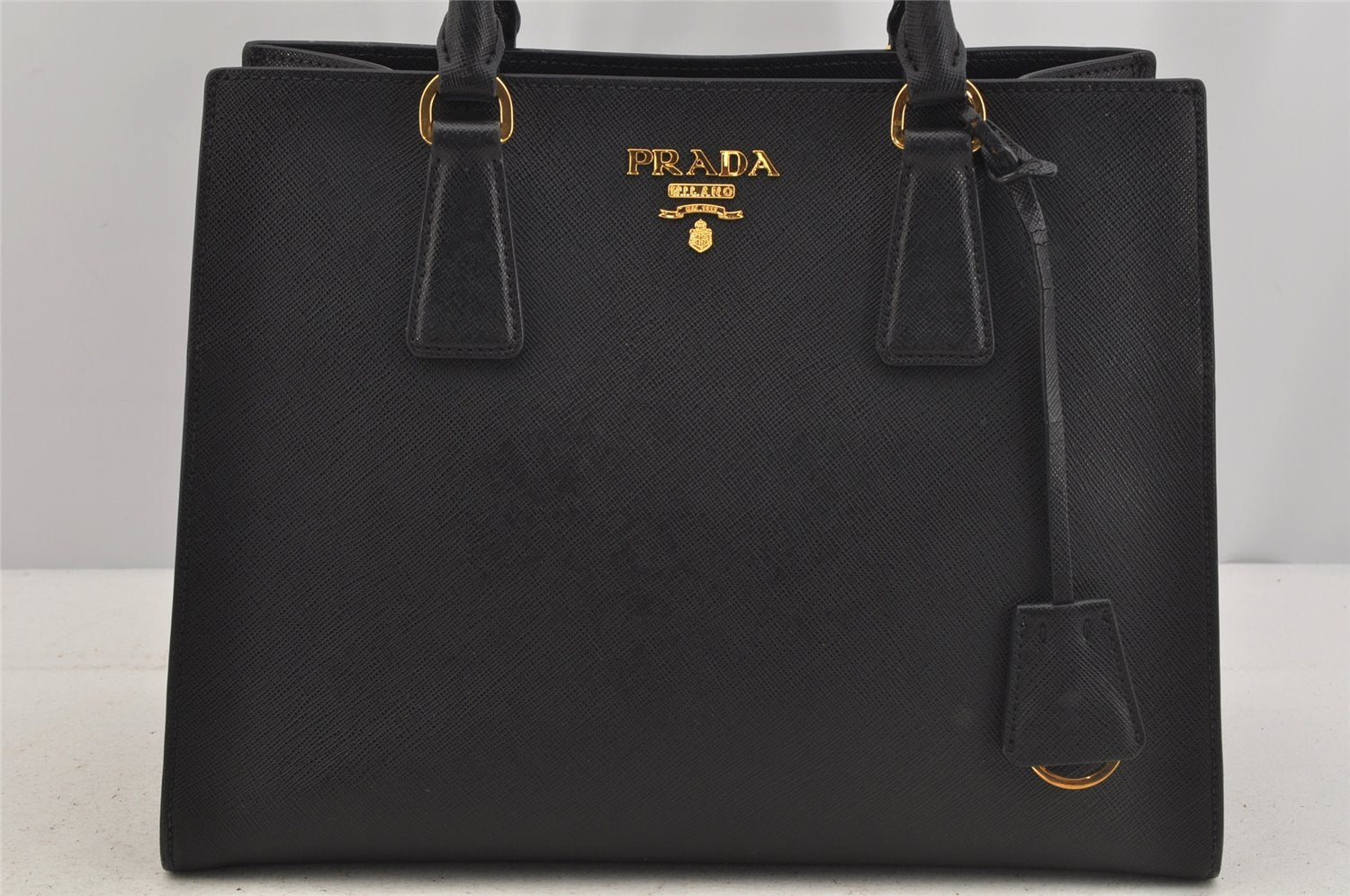 Authentic PRADA Vintage Saffiano Leather 2Way Shoulder Hand Bag Black 5914J