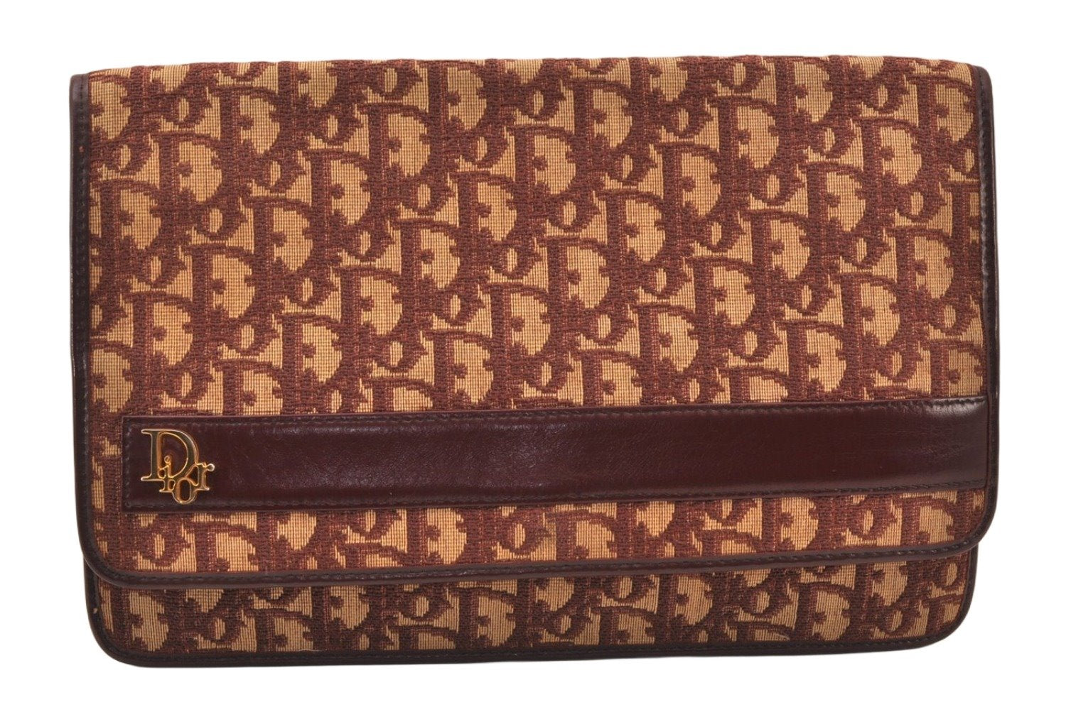 Authentic Christian Dior Trotter Clutch Hand Bag Purse Canvas Leather Red 5914K