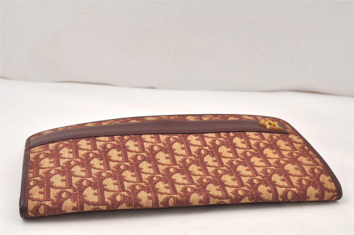 Authentic Christian Dior Trotter Clutch Hand Bag Purse Canvas Leather Red 5914K