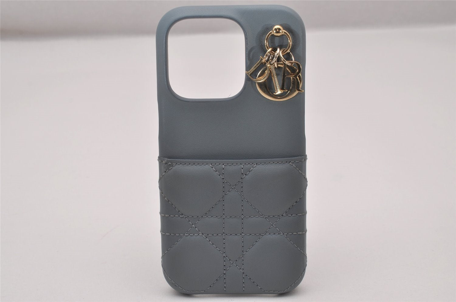 Authentic Christian Dior Cannage Leather iPhone 11 Case Purse Light Blue 5915I