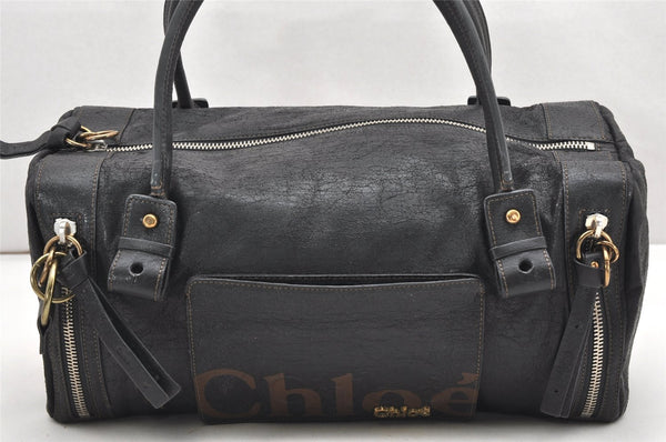 Authentic Chloe Vintage Eclipse Hand Boston Bag Purse Leather Black 5915K