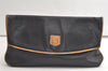 Authentic CELINE Vintage Clutch Hand Bag Purse Leather Black 5920K