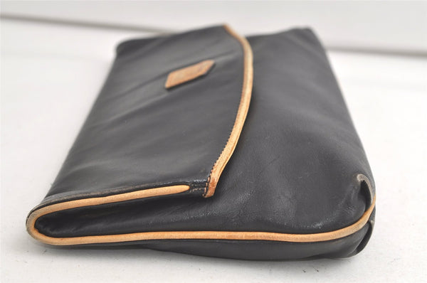 Authentic CELINE Vintage Clutch Hand Bag Purse Leather Black 5920K