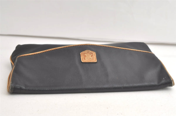 Authentic CELINE Vintage Clutch Hand Bag Purse Leather Black 5920K