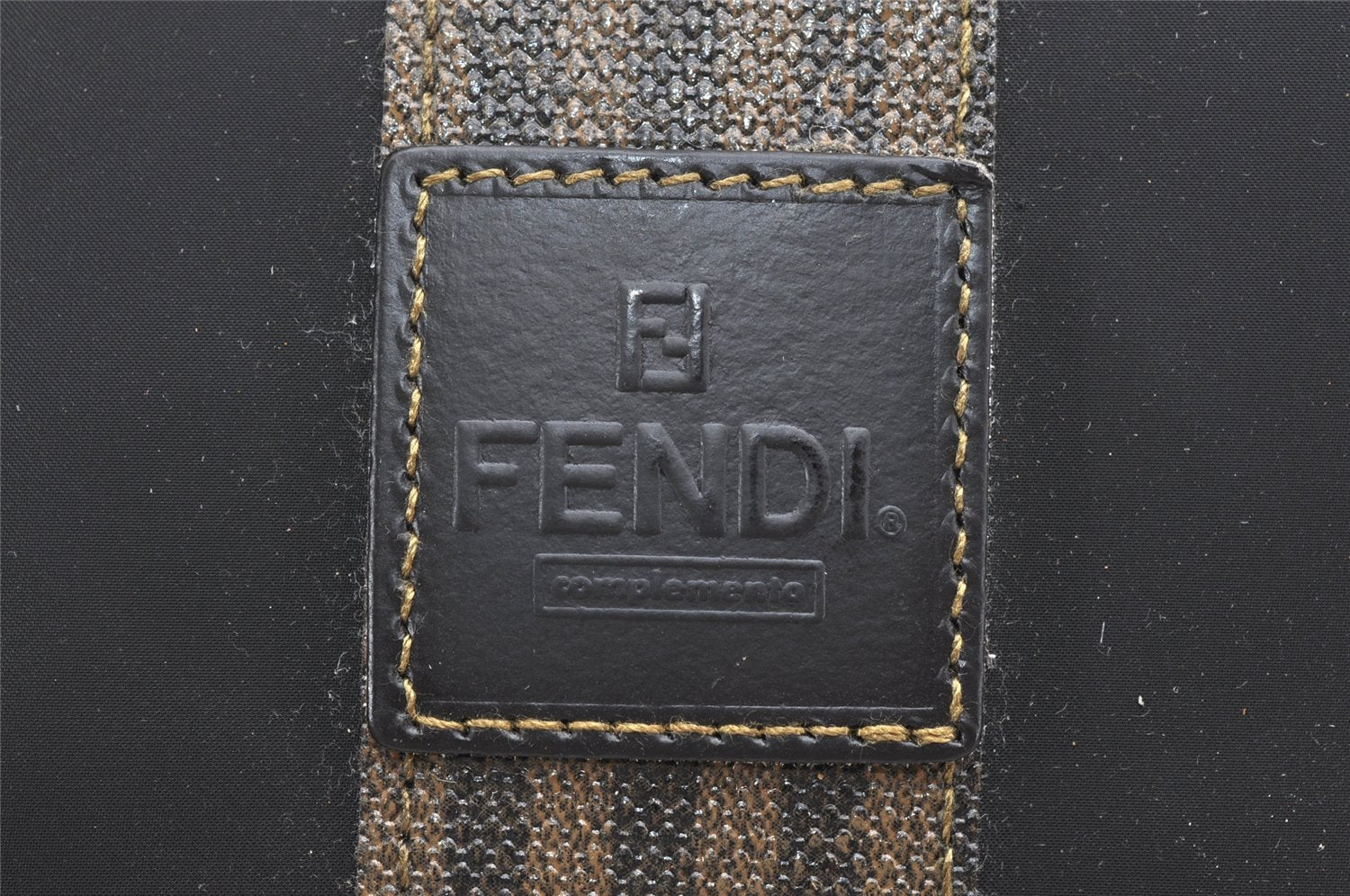 Authentic FENDI Pequin Vanity Hand Bag Purse Nylon PVC Brown Black 5921K