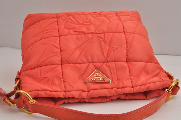 Authentic PRADA Nylon Tessuto Enamel Shoulder Hand Bag Purse Orange 5923J