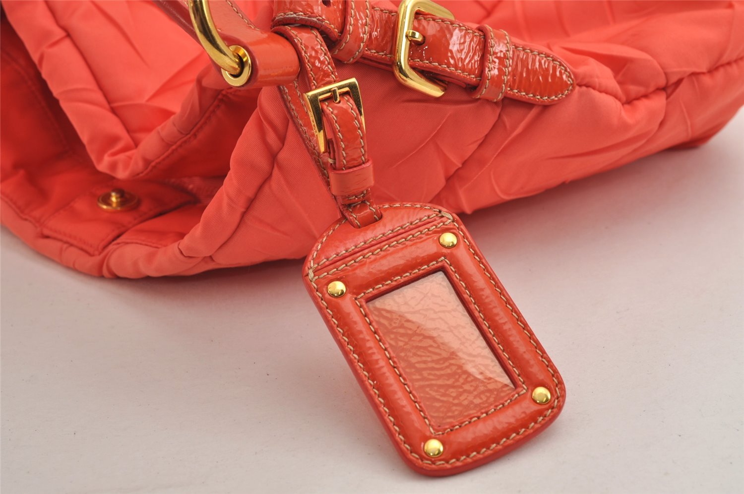 Authentic PRADA Nylon Tessuto Enamel Shoulder Hand Bag Purse Orange 5923J