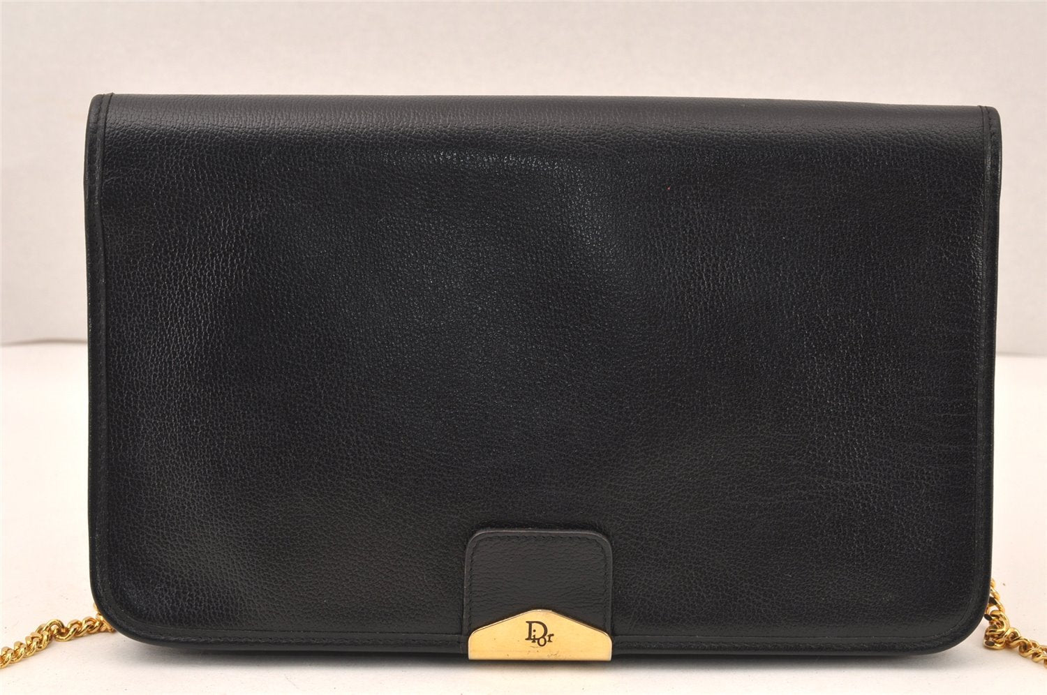 Authentic Christian Dior Chain Shoulder Cross Body Bag Leather Black Box 5923K