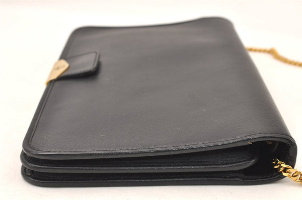 Authentic Christian Dior Chain Shoulder Cross Body Bag Leather Black Box 5923K