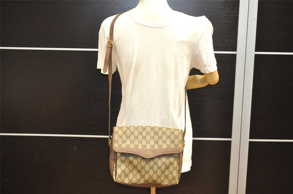 Authentic GUCCI Shoulder Cross Body Bag Purse GG PVC Leather Brown Junk 5925I