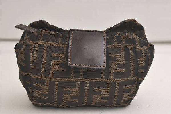 Authentic FENDI Vintage Zucca Pouch Purse Nylon Leather Brown 5928K