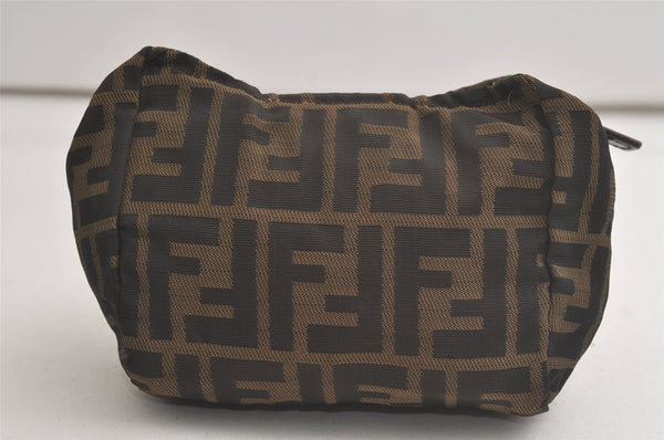 Authentic FENDI Vintage Zucca Pouch Purse Nylon Leather Brown 5928K