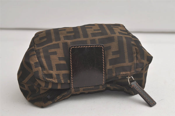 Authentic FENDI Vintage Zucca Pouch Purse Nylon Leather Brown 5928K