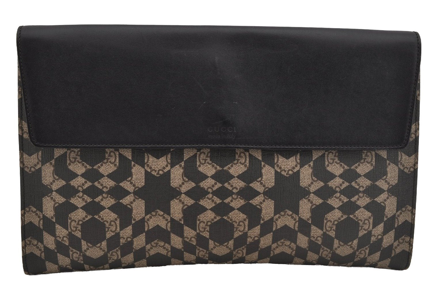 Authentic GUCCI GG Caleido Clutch Documents Case PVC Leather 406725 Black 5930J
