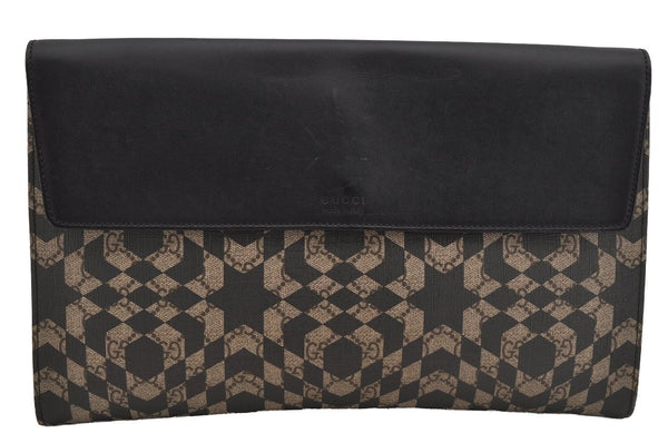 Authentic GUCCI GG Caleido Clutch Documents Case PVC Leather 406725 Black 5930J