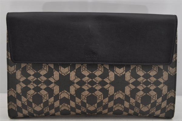 Authentic GUCCI GG Caleido Clutch Documents Case PVC Leather 406725 Black 5930J