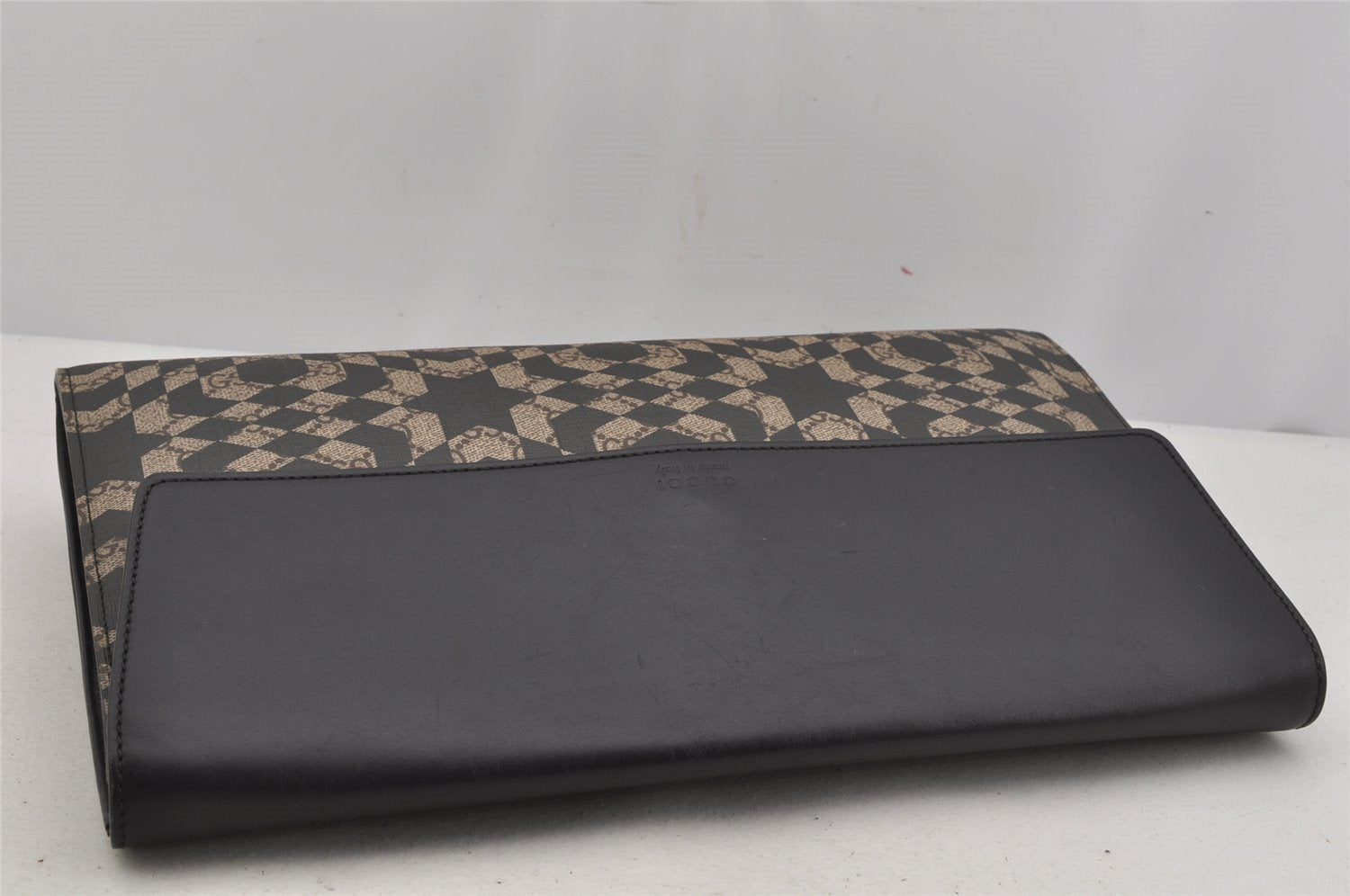 Authentic GUCCI GG Caleido Clutch Documents Case PVC Leather 406725 Black 5930J