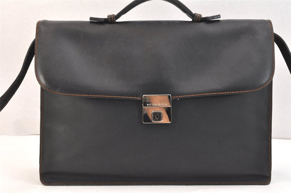 Authentic BOTTEGA VENETA Vintage PVC 2Way Briefcase Business Bag Black 5931K