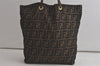 Authentic FENDI Vintage Zucchino Shoulder Tote Bag Nylon Leather Brown 5935K