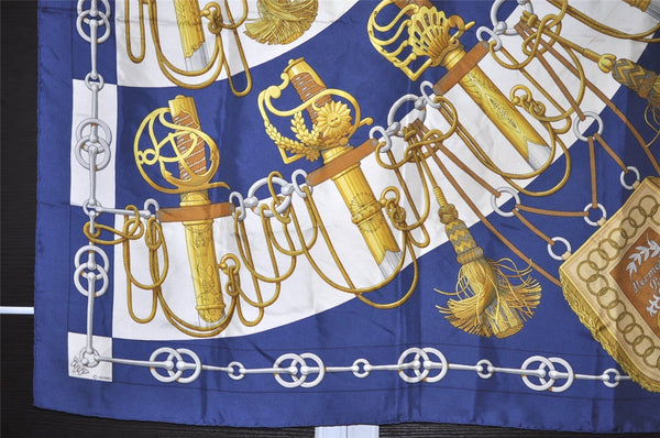 Authentic HERMES Carre 90 Scarf "Cliquetis" Silk Navy 5940K