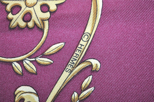 Auth HERMES Carre 90 Scarf "LA PROMENADE DE LONGCHAMPS" Silk Bordeaux Red 5941K