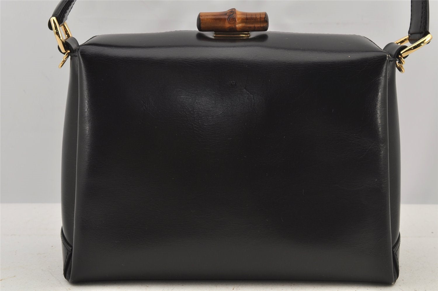 Authentic GUCCI Bamboo 2Way Shoulder Hand Bag Purse Leather Black 5946J
