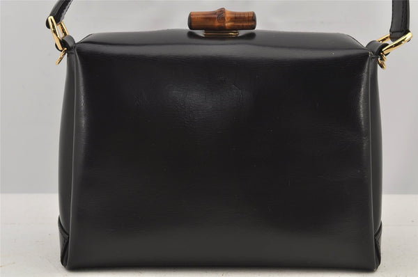 Authentic GUCCI Bamboo 2Way Shoulder Hand Bag Purse Leather Black 5946J