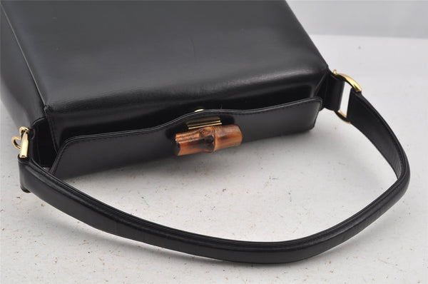 Authentic GUCCI Bamboo 2Way Shoulder Hand Bag Purse Leather Black 5946J