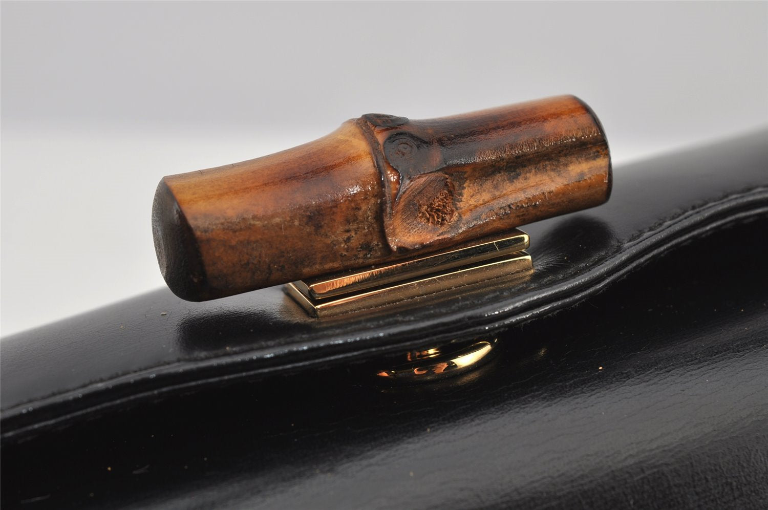 Authentic GUCCI Bamboo 2Way Shoulder Hand Bag Purse Leather Black 5946J