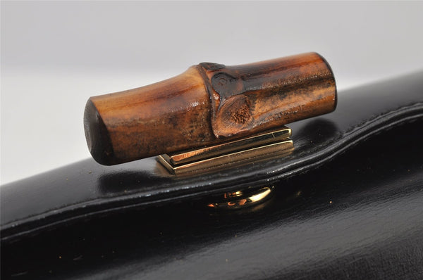 Authentic GUCCI Bamboo 2Way Shoulder Hand Bag Purse Leather Black 5946J