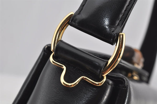 Authentic GUCCI Bamboo 2Way Shoulder Hand Bag Purse Leather Black 5946J