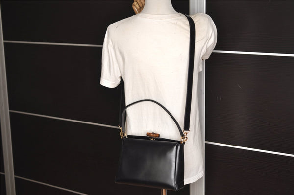 Authentic GUCCI Bamboo 2Way Shoulder Hand Bag Purse Leather Black 5946J