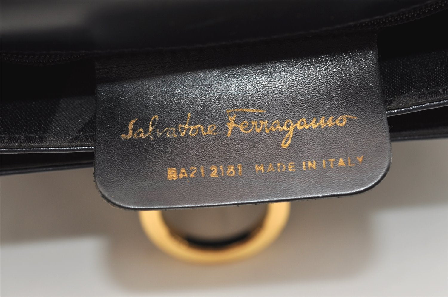 Authentic Salvatore Ferragamo Gancini Leather 2Way Shoulder Hand Bag Black 5947J