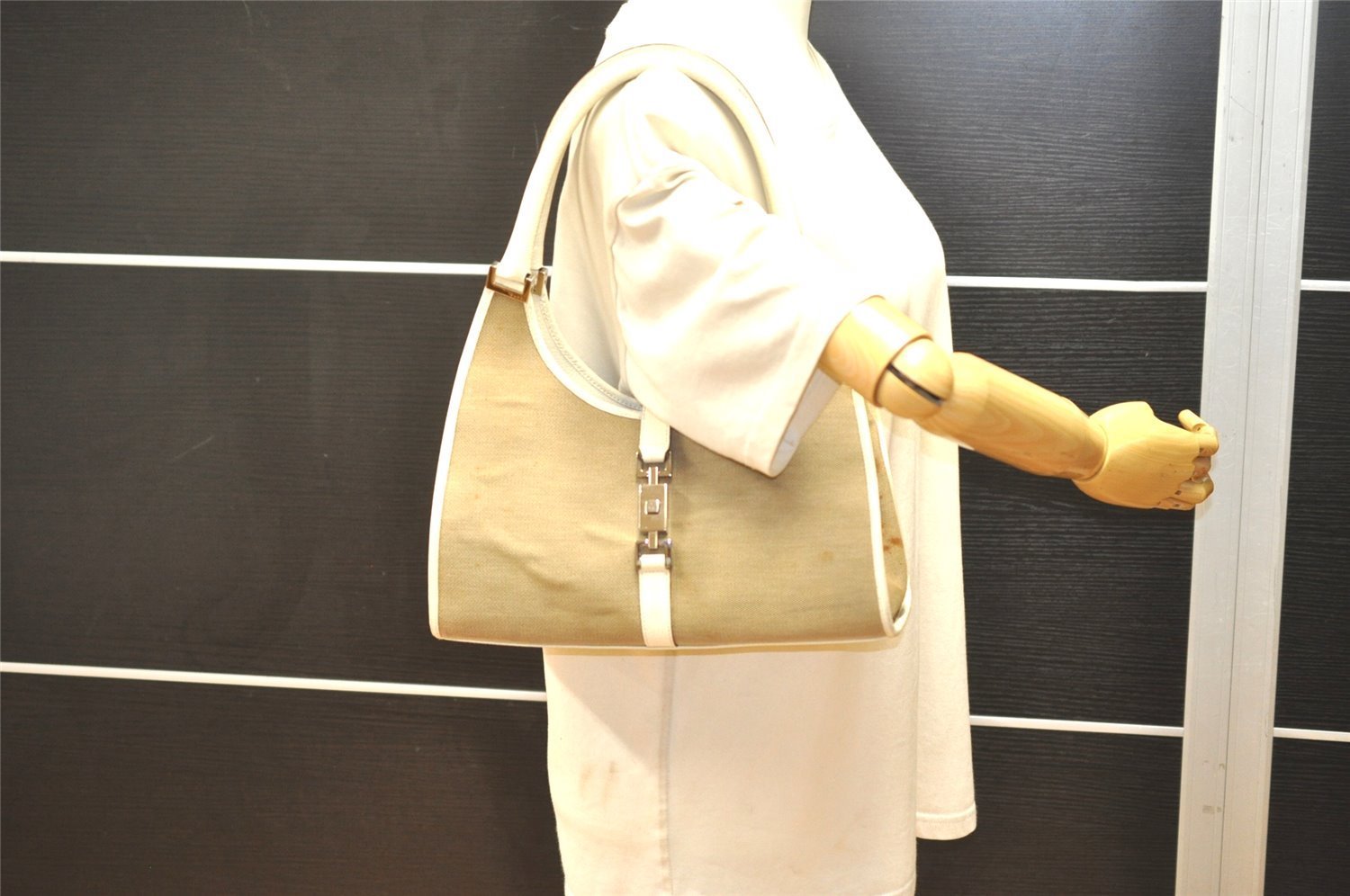 Authentic GUCCI Jackie Shoulder Hand Bag Canvas Leather 0021067 Beige 5948K