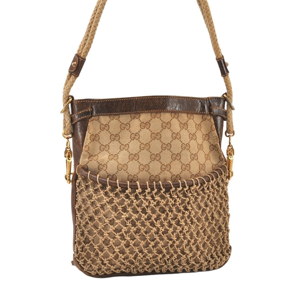 Authentic GUCCI Vintage Shoulder Hand Bag Purse GG Canvas Leather Brown 5950K